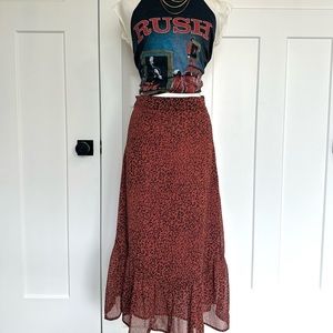 Rust Leopard Print Midi Skirt